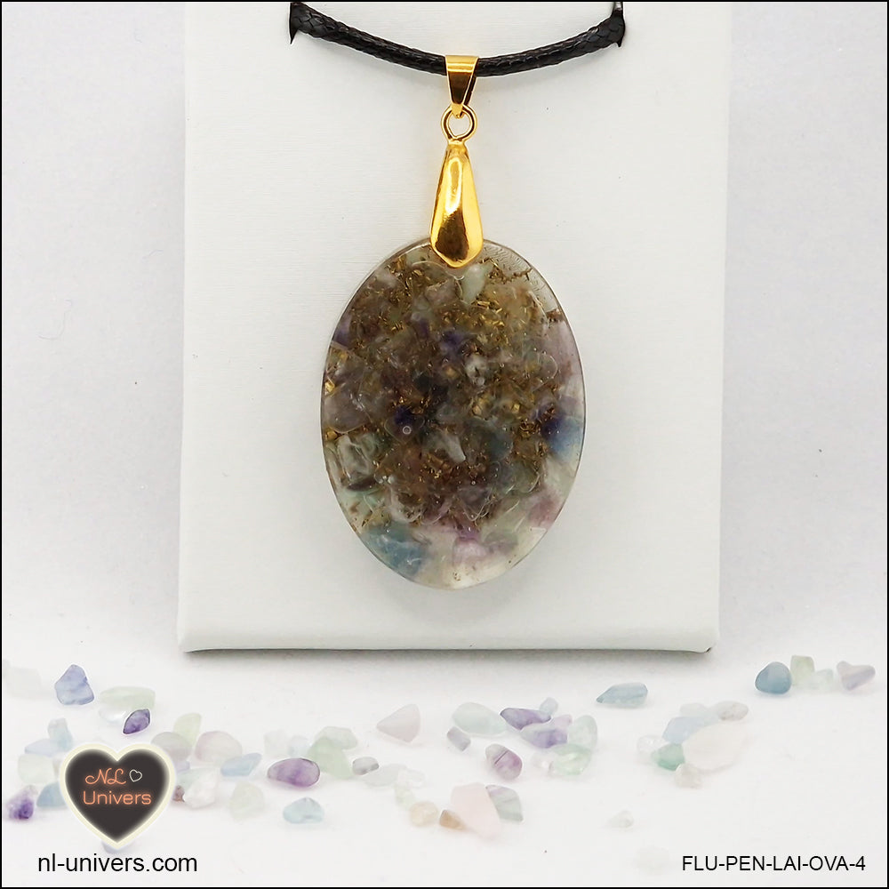 Pendentif Fluorite ovale M.2 en orgonite laiton
