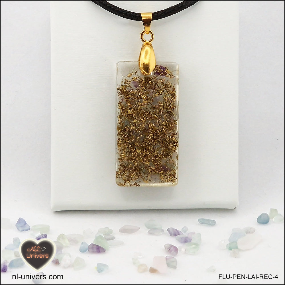 Pendentif Fluorite rectangle M.2 en orgonite laiton
