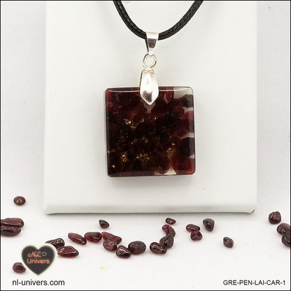 M.1 square garnet pendant in brass orgonite