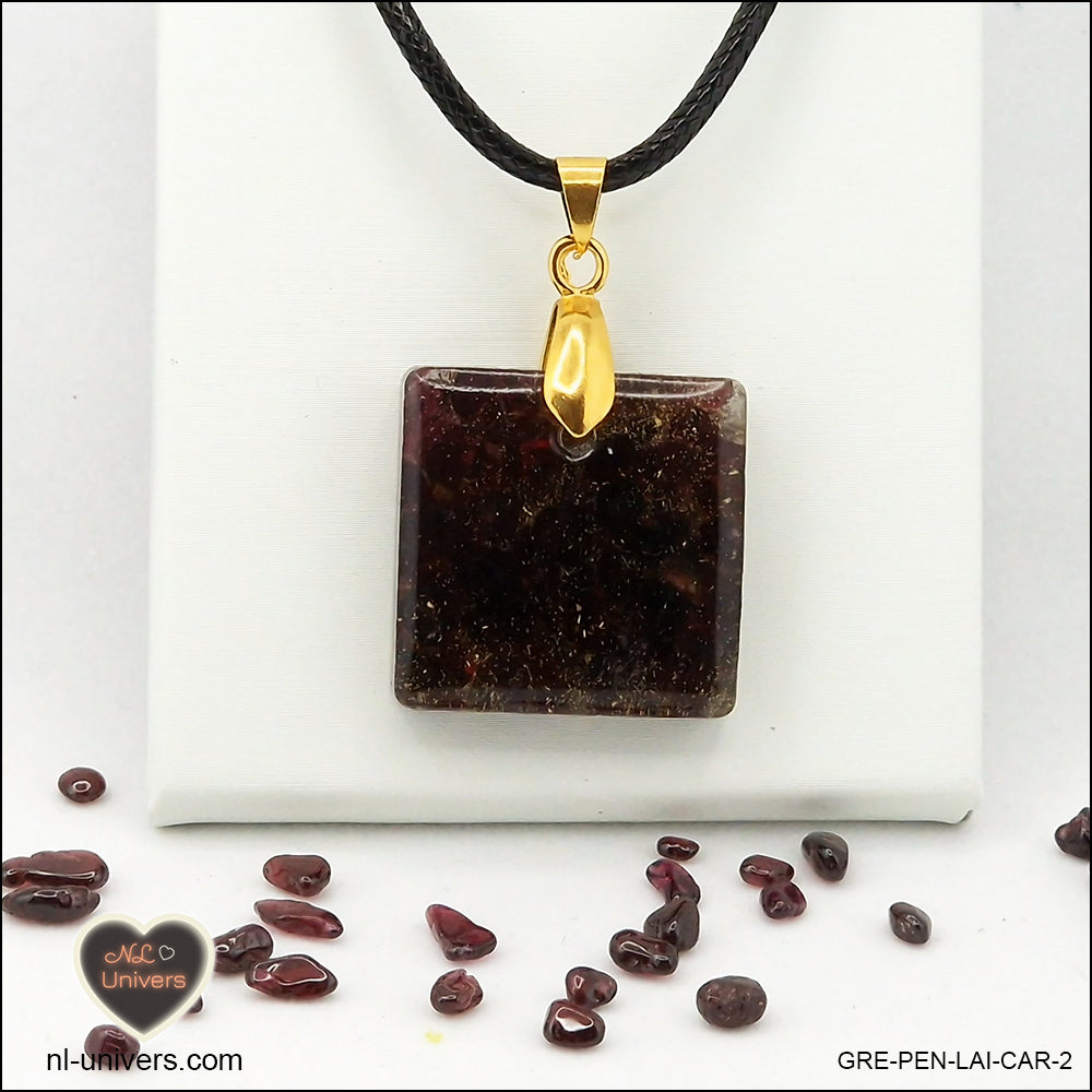 M.1 square garnet pendant in brass orgonite