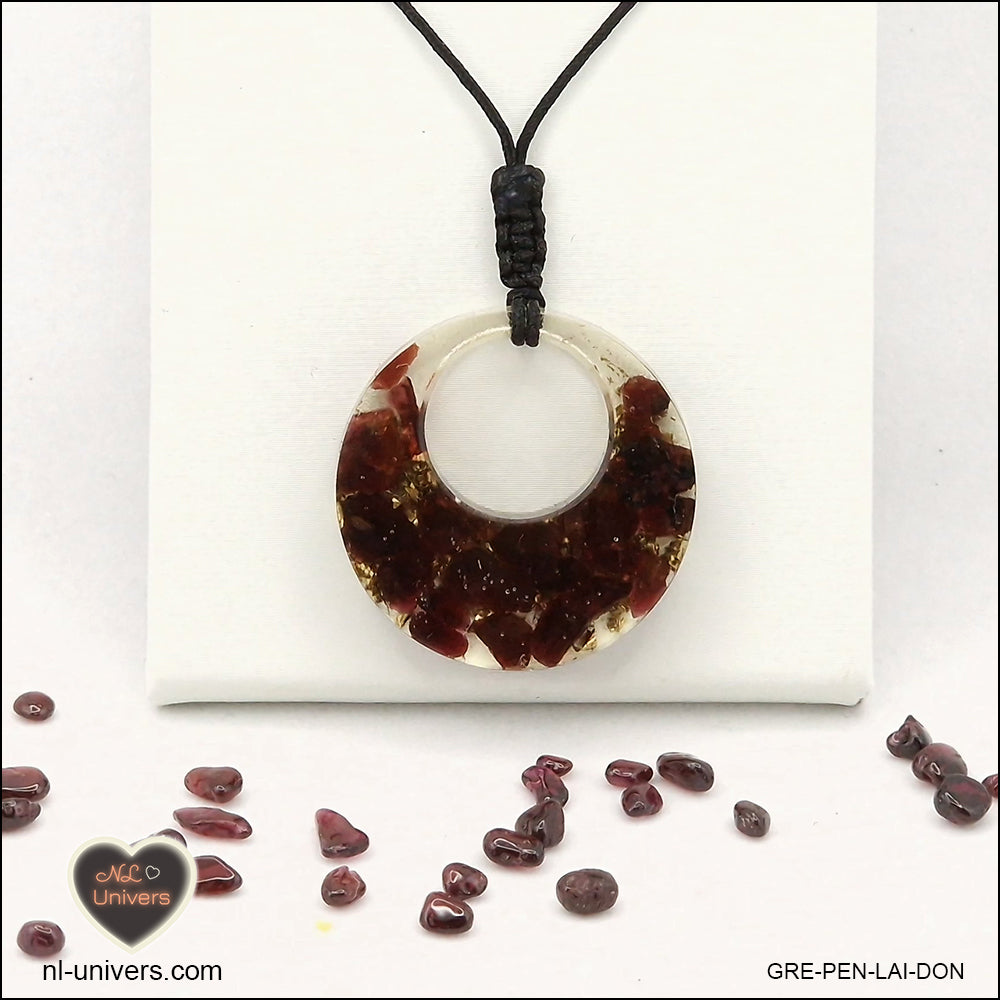 Garnet donut pendant in brass orgonite