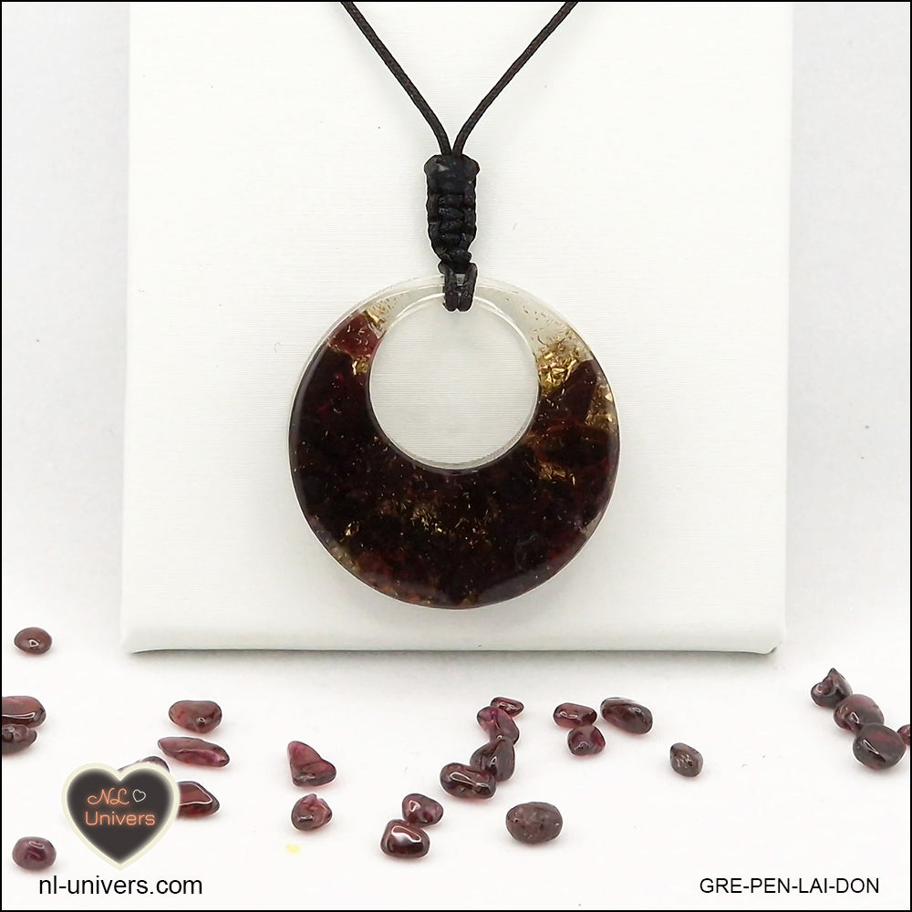 Garnet donut pendant in brass orgonite