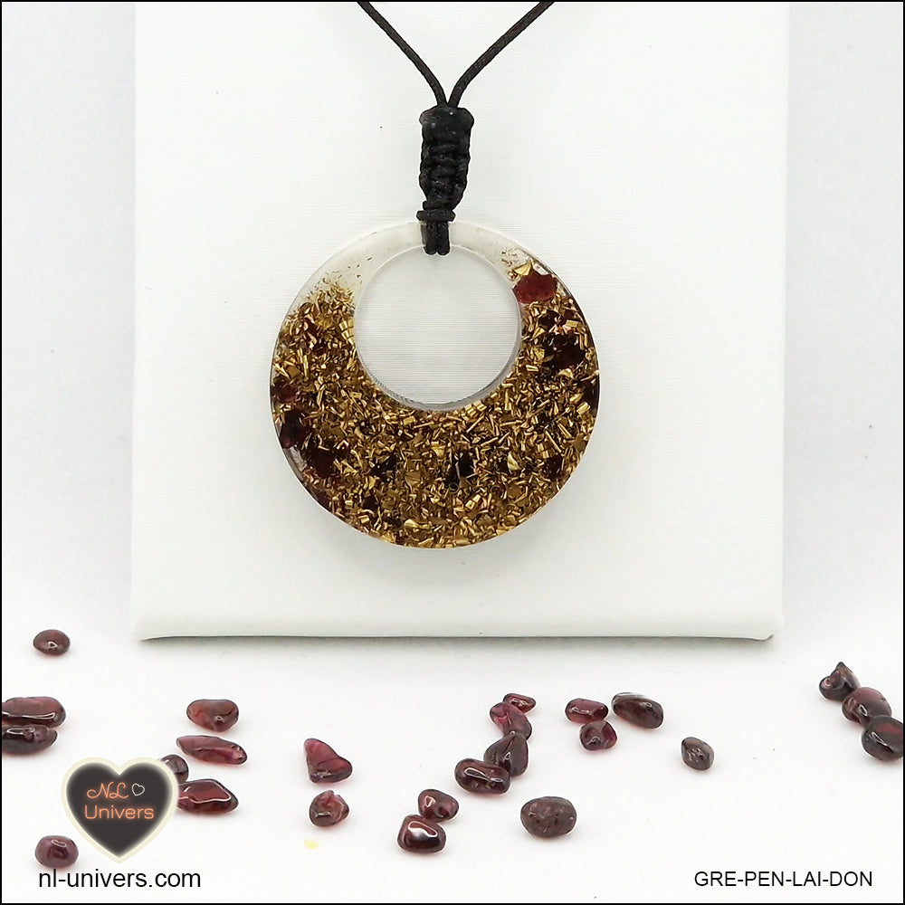 Garnet donut pendant in brass orgonite