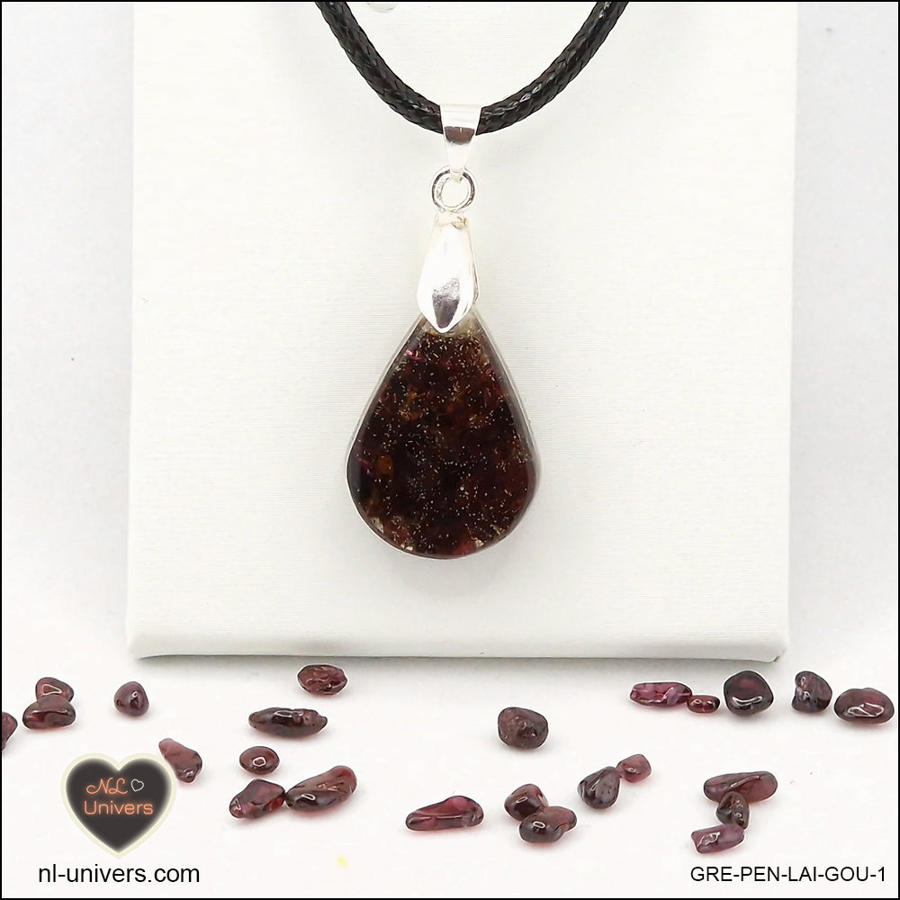 Garnet drop pendant in brass orgonite