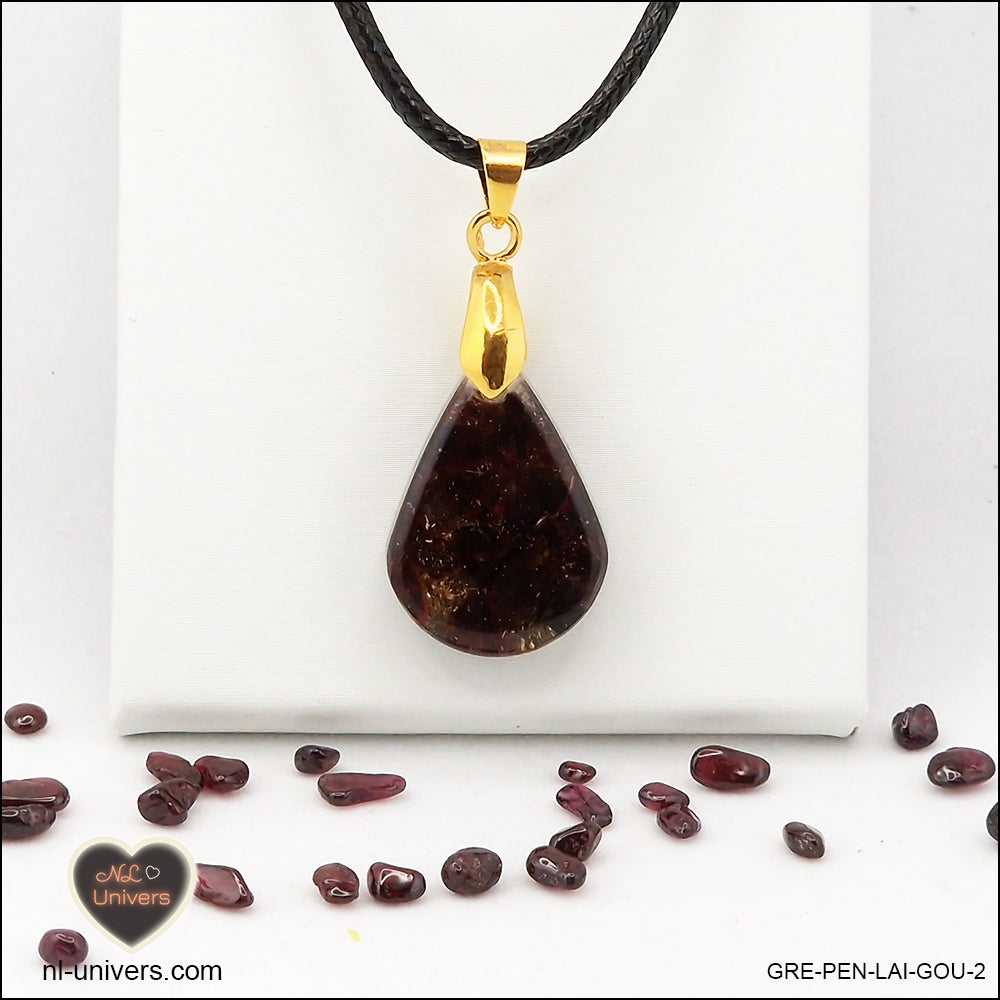 Garnet drop pendant in brass orgonite