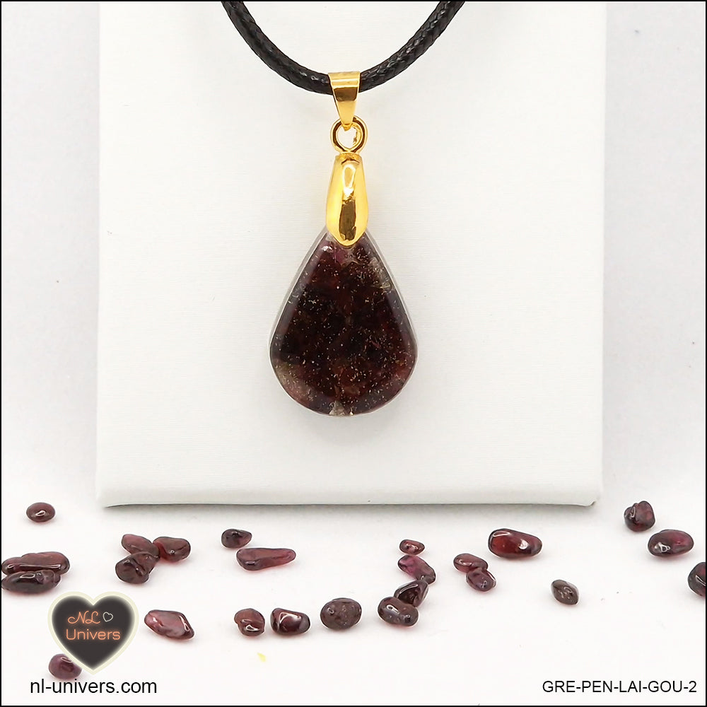 Garnet drop pendant in brass orgonite