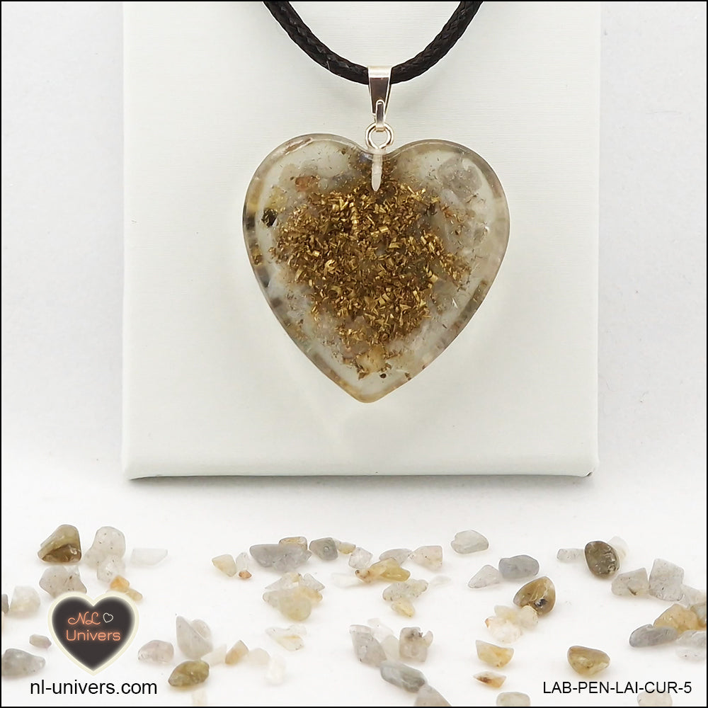 Labradorite heart pendant M.3 in brass orgonite