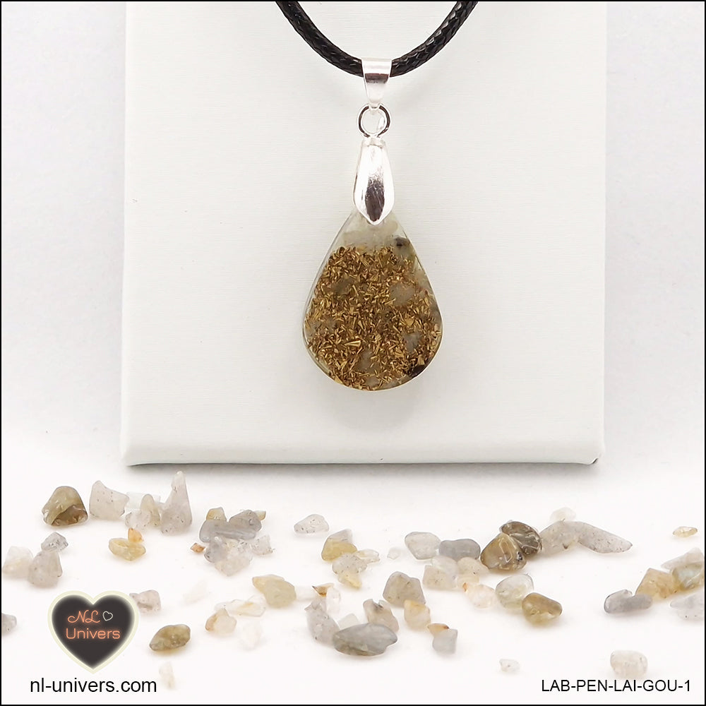 Pendentif Labradorite goutte en orgonite laiton