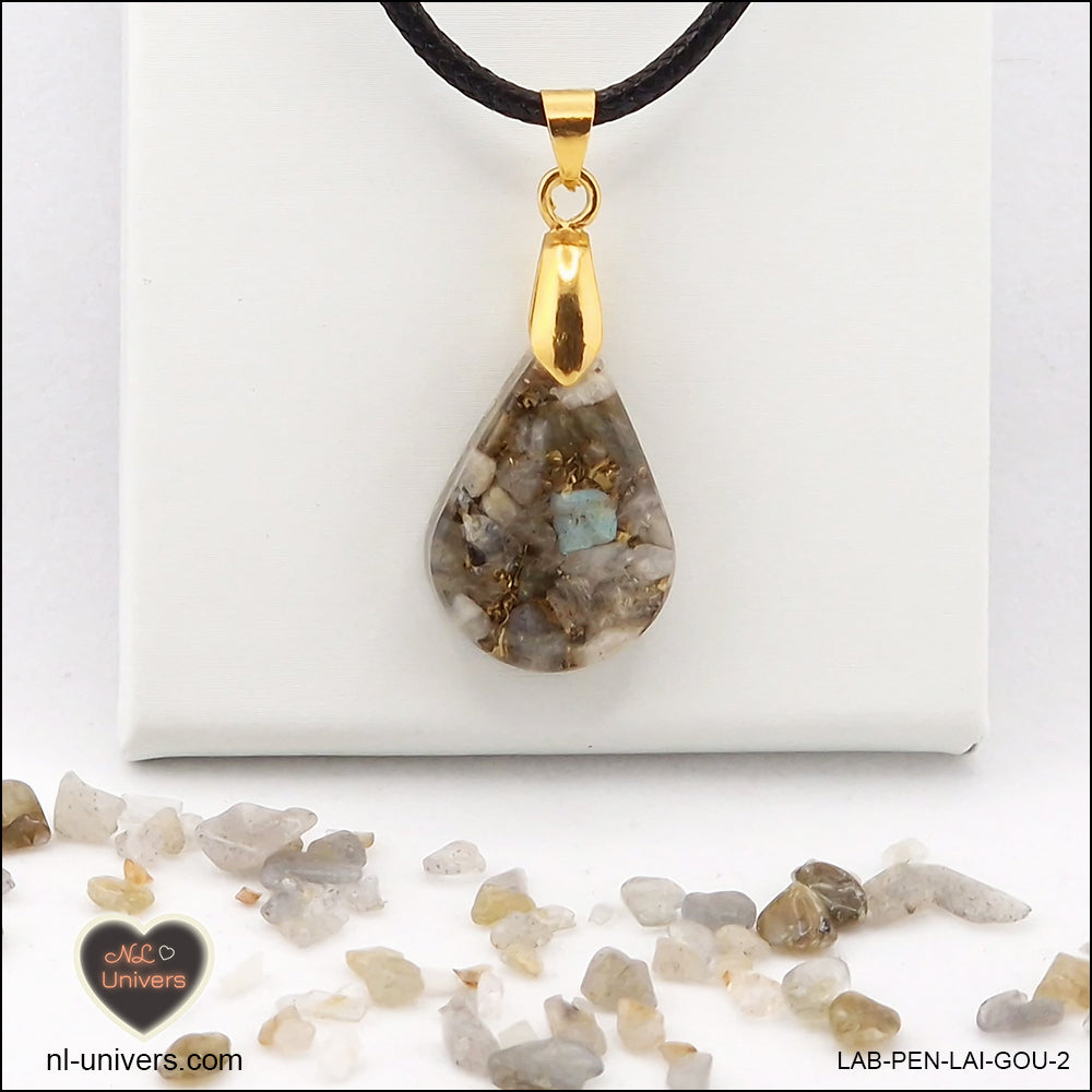 Pendentif Labradorite goutte en orgonite laiton