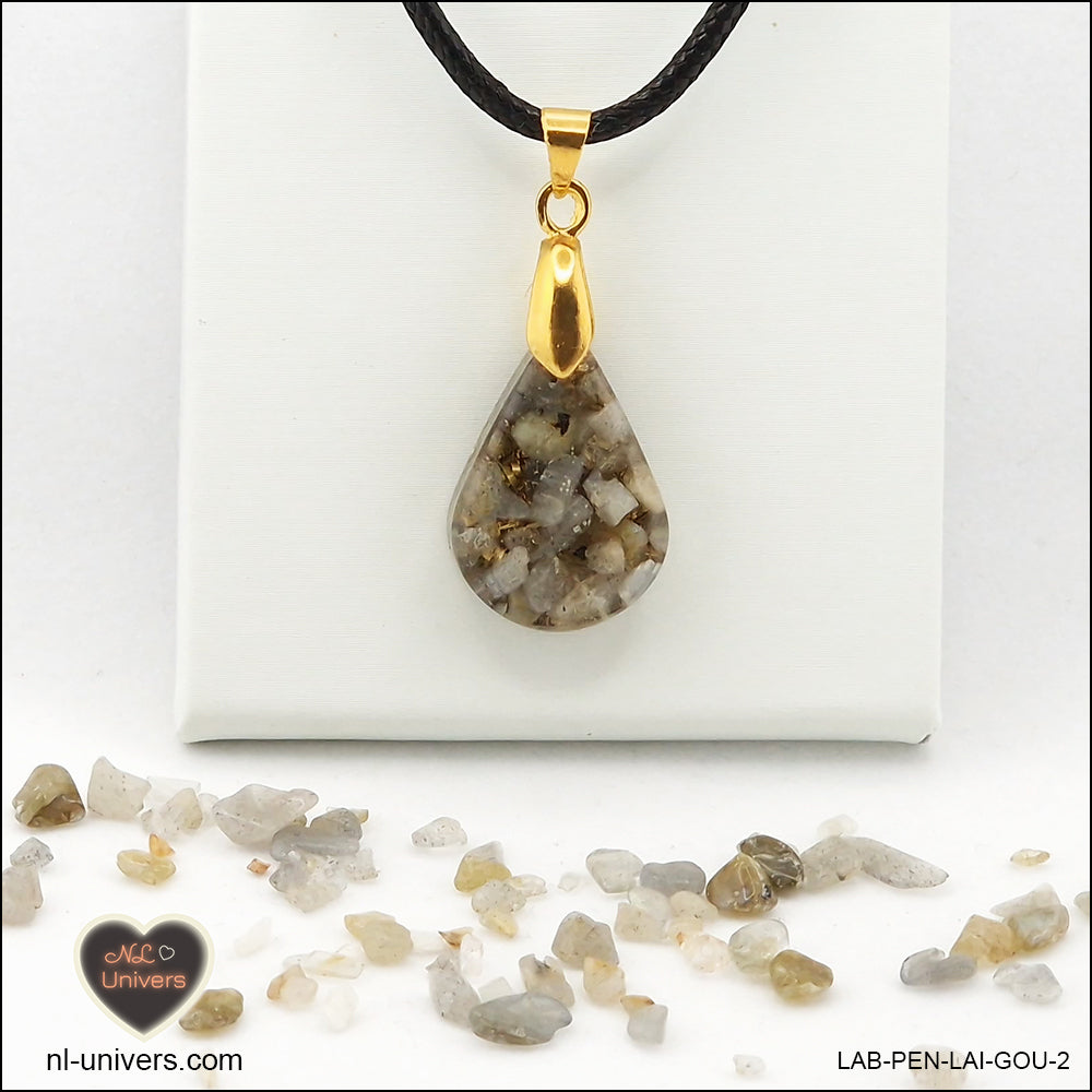 Pendentif Labradorite goutte en orgonite laiton