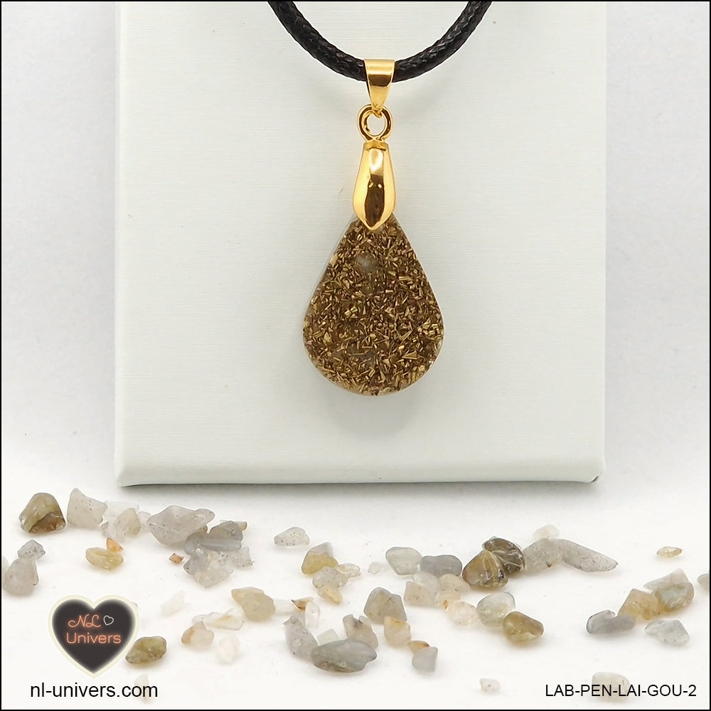 Pendentif Labradorite goutte en orgonite laiton