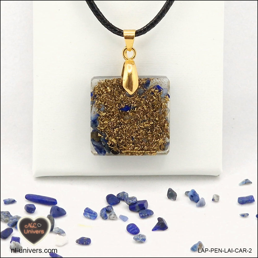 Square Lapis-Lazuli pendant M.1 in brass orgonite