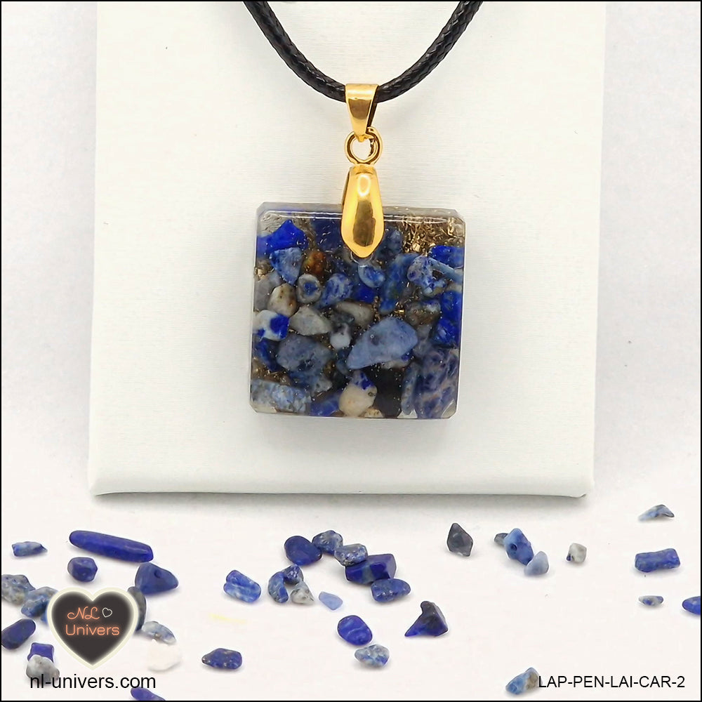 Square Lapis-Lazuli pendant M.1 in brass orgonite