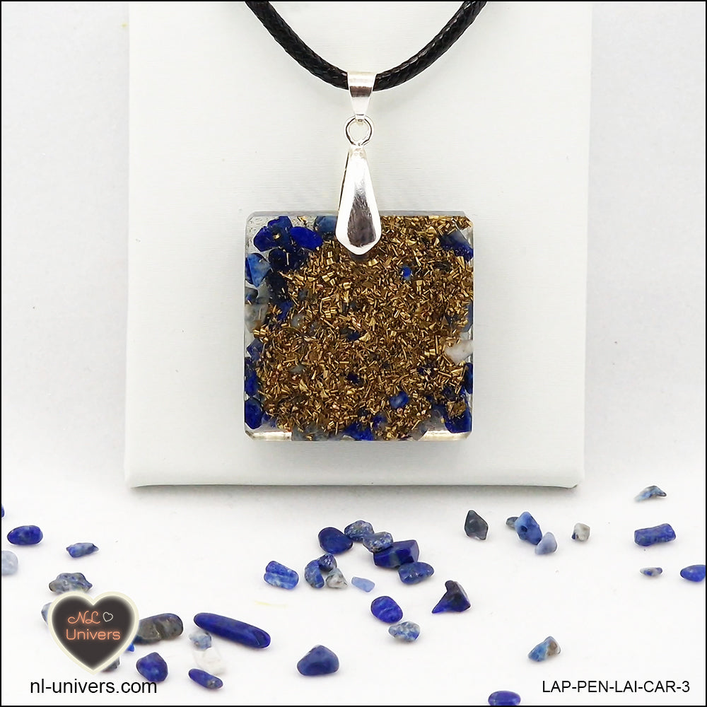 Square Lapis-Lazuli pendant M.2 in brass orgonite