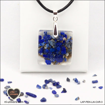 Square Lapis-Lazuli pendant M.2 in brass orgonite