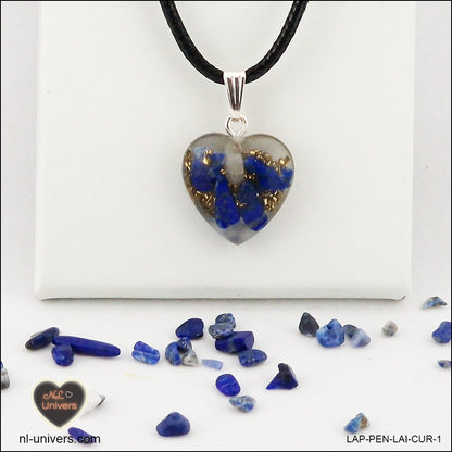 Lapis-Lazuli heart pendant M.1 in brass orgonite