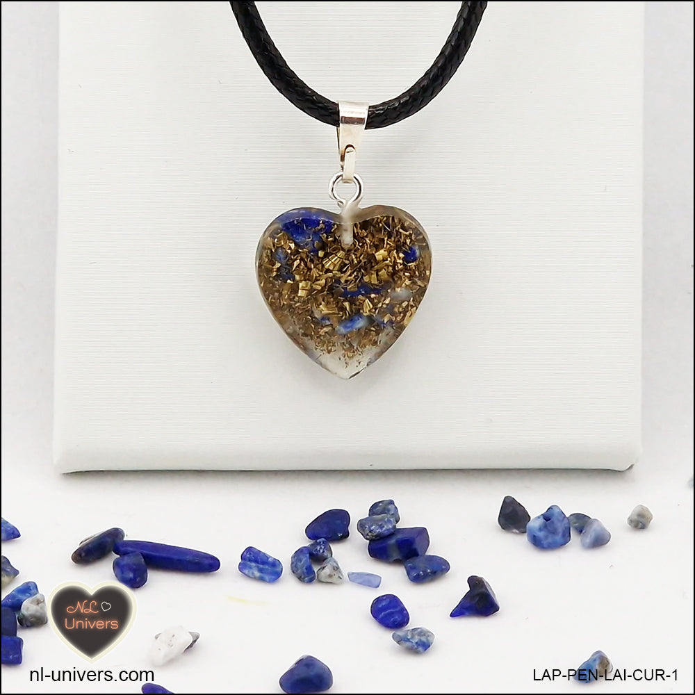 Pendentif Lapis-Lazuli cœur M.1 en orgonite laiton