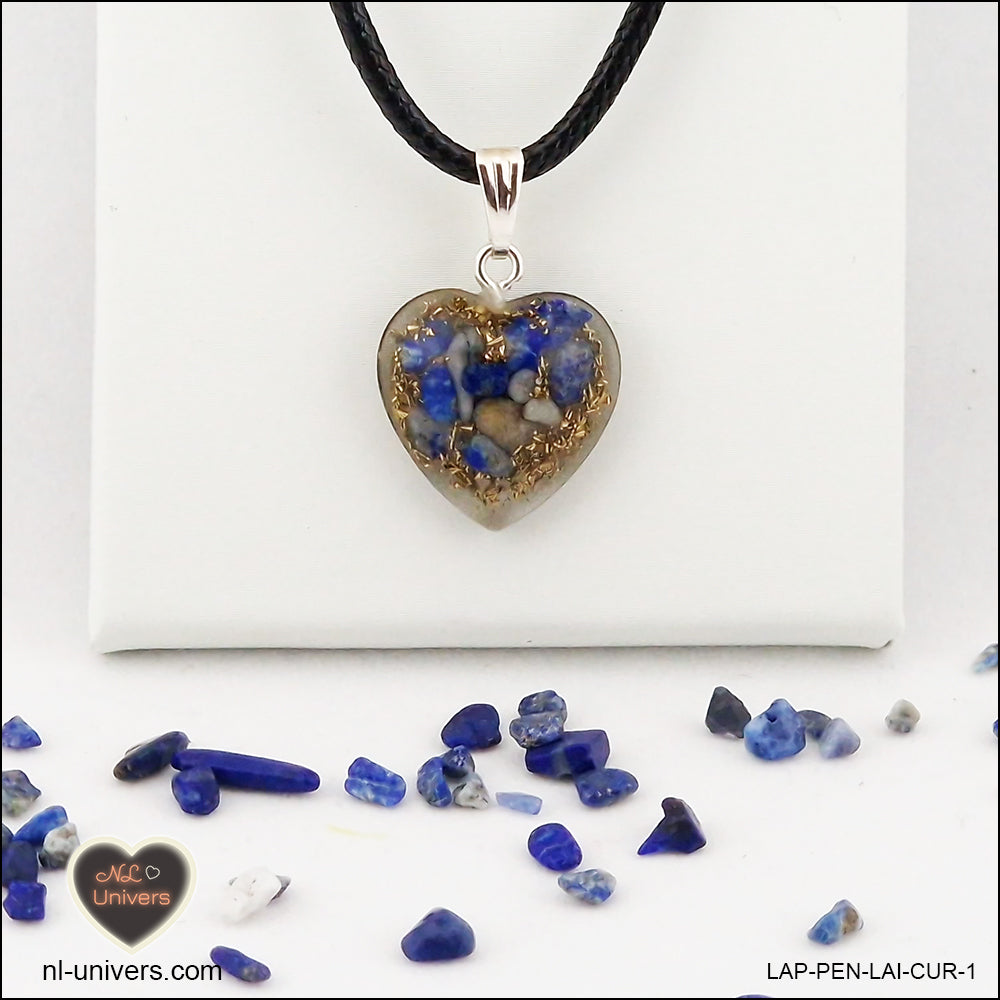 Lapis-Lazuli heart pendant M.1 in brass orgonite