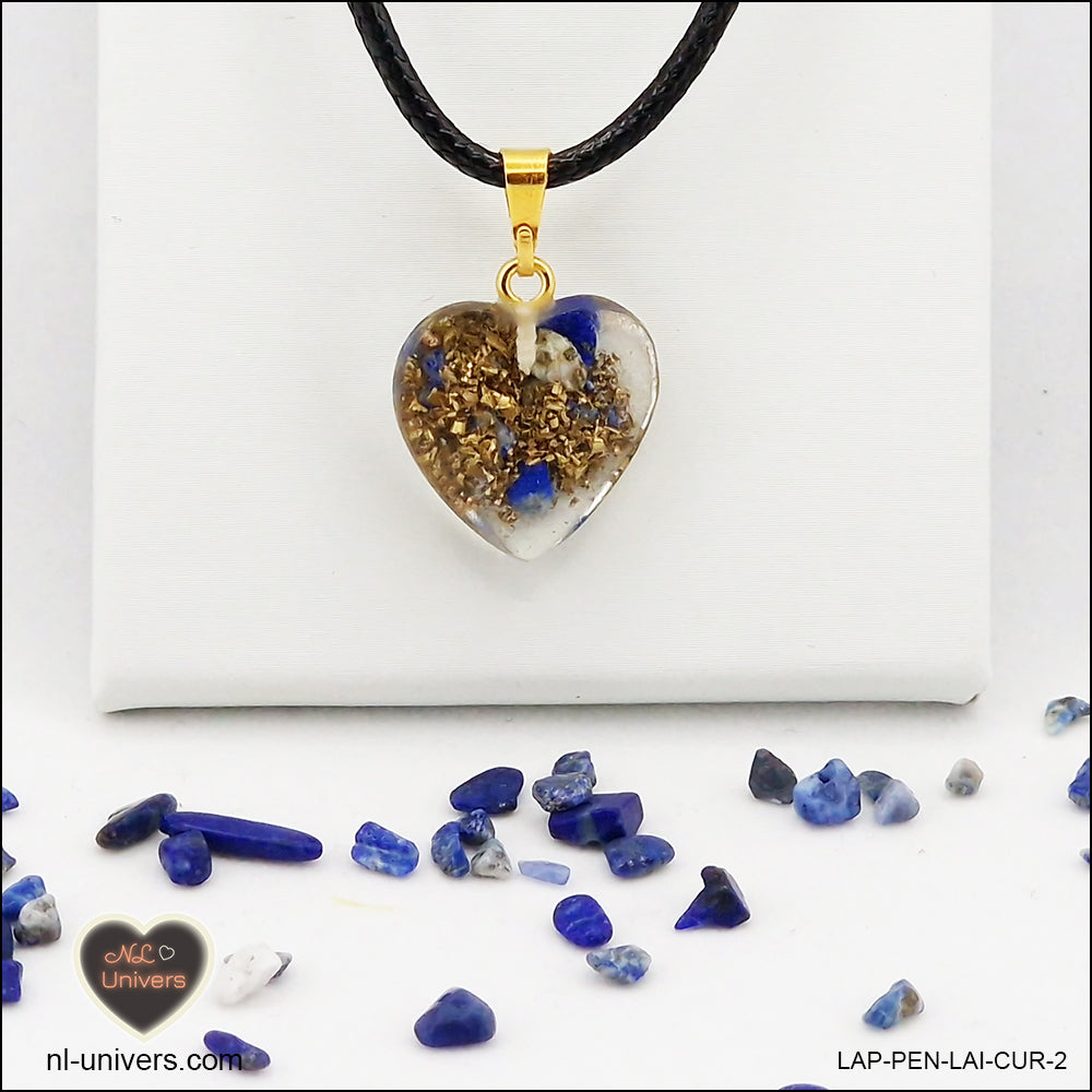 Lapis-Lazuli heart pendant M.1 in brass orgonite