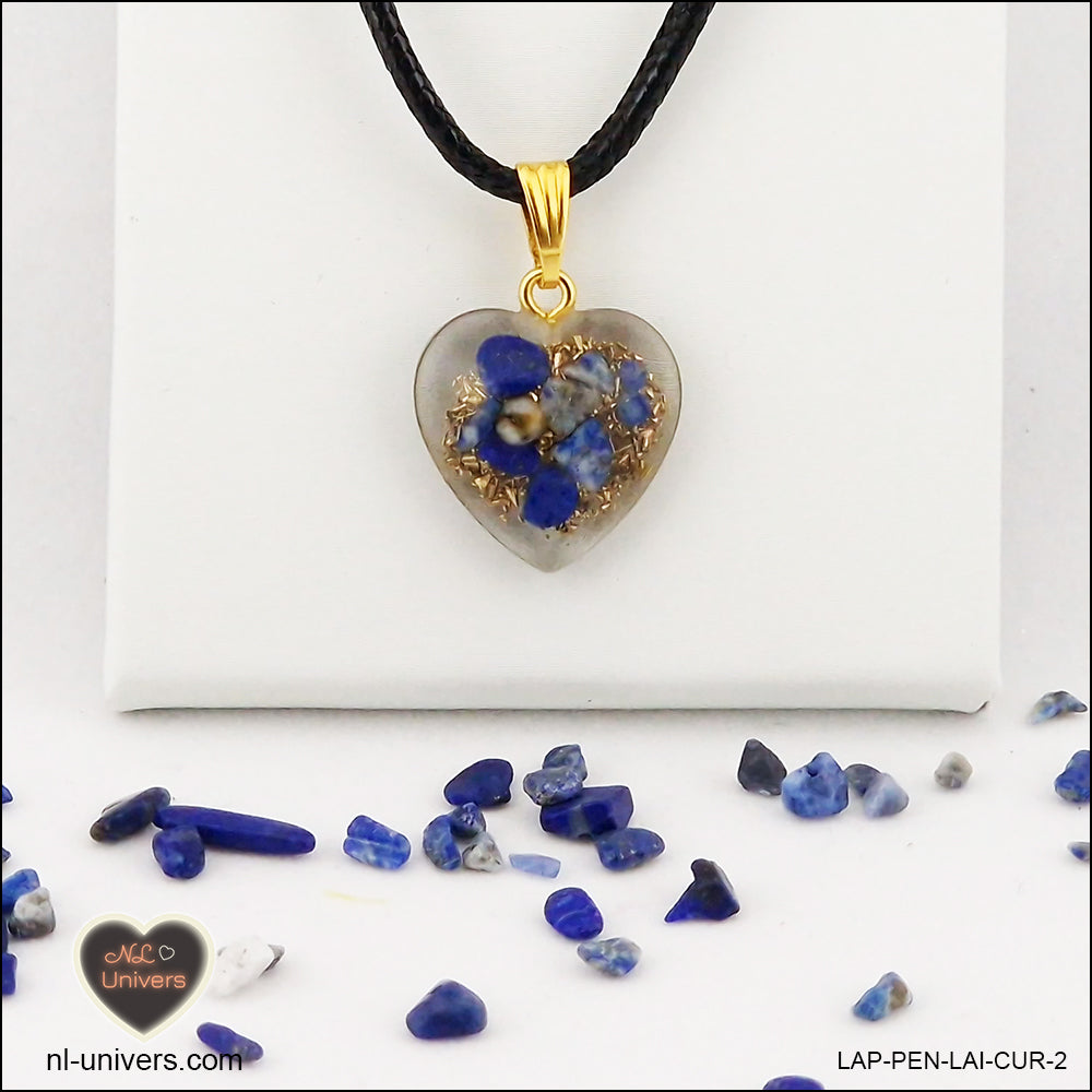 Pendentif Lapis-Lazuli cœur M.1 en orgonite laiton