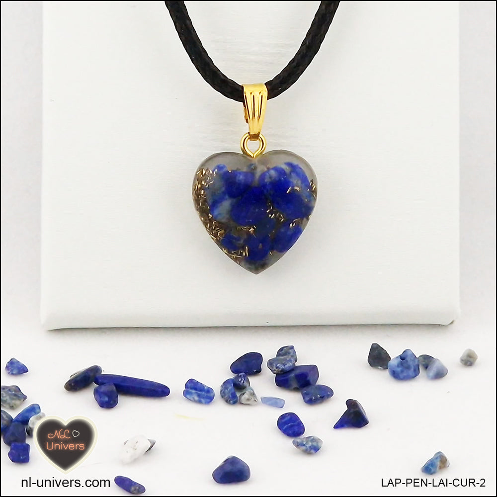 Pendentif Lapis-Lazuli cœur M.1 en orgonite laiton