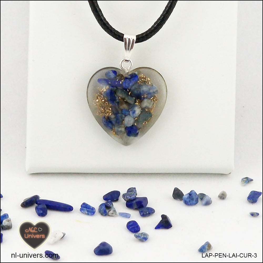 Lapis-Lazuli heart pendant M.2 in brass orgonite