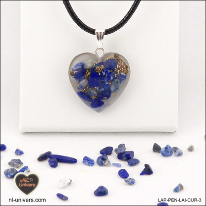 Pendentif Lapis-Lazuli cœur M.2 en orgonite laiton