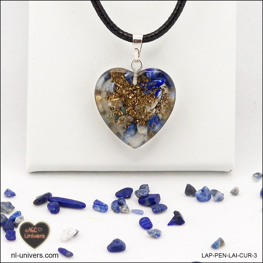 Lapis-Lazuli heart pendant M.2 in brass orgonite