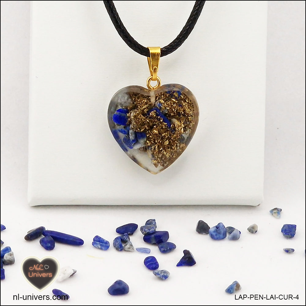 Lapis-Lazuli heart pendant M.2 in brass orgonite