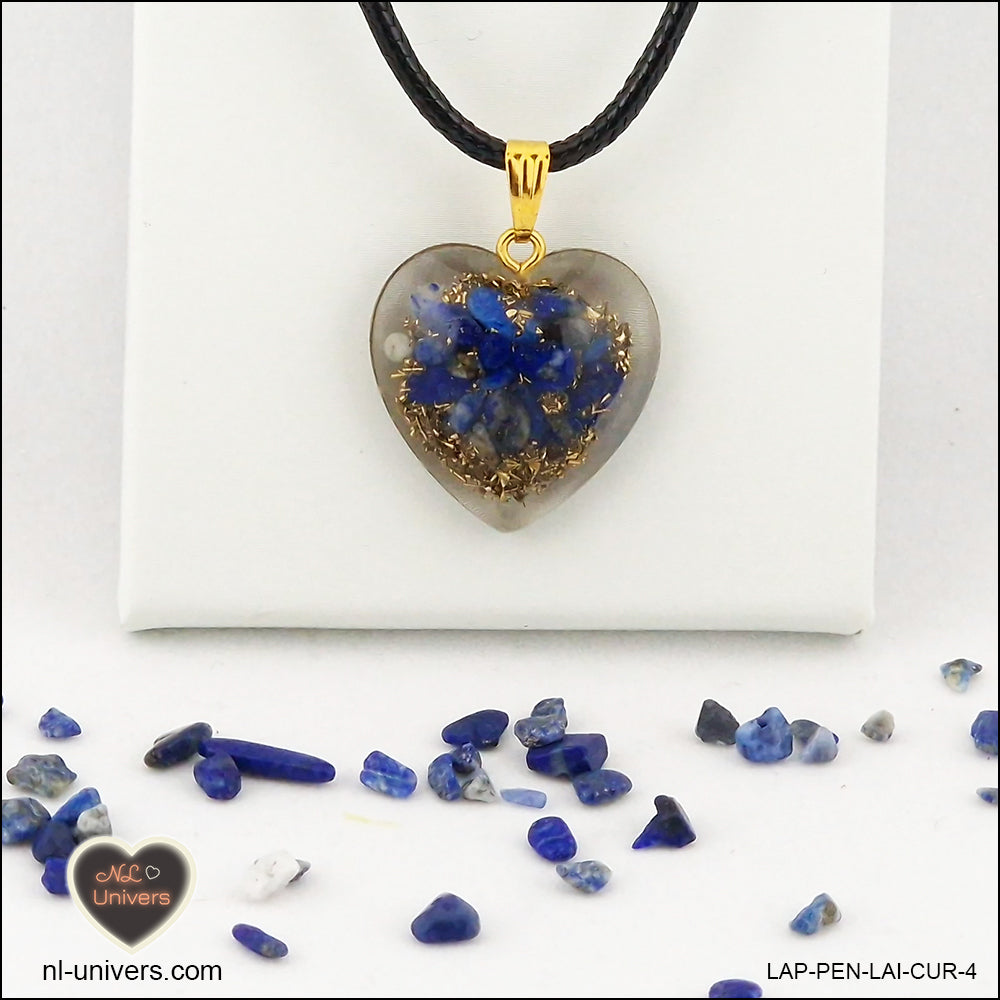 Pendentif Lapis-Lazuli cœur M.2 en orgonite laiton