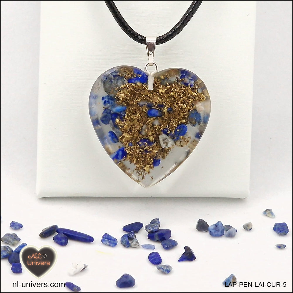 Pendentif Lapis-Lazuli cœur M.3 en orgonite laiton