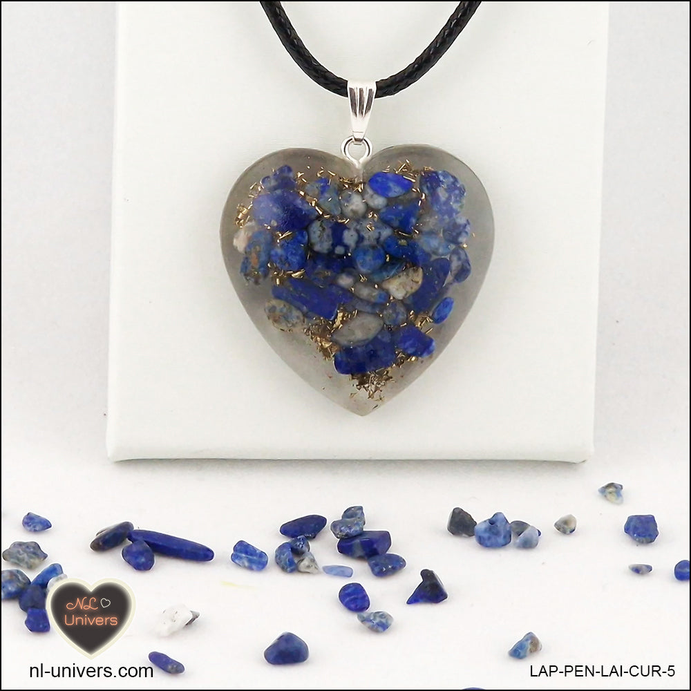 Lapis-Lazuli heart pendant M.3 in brass orgonite