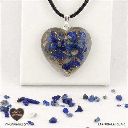 Lapis-Lazuli heart pendant M.3 in brass orgonite