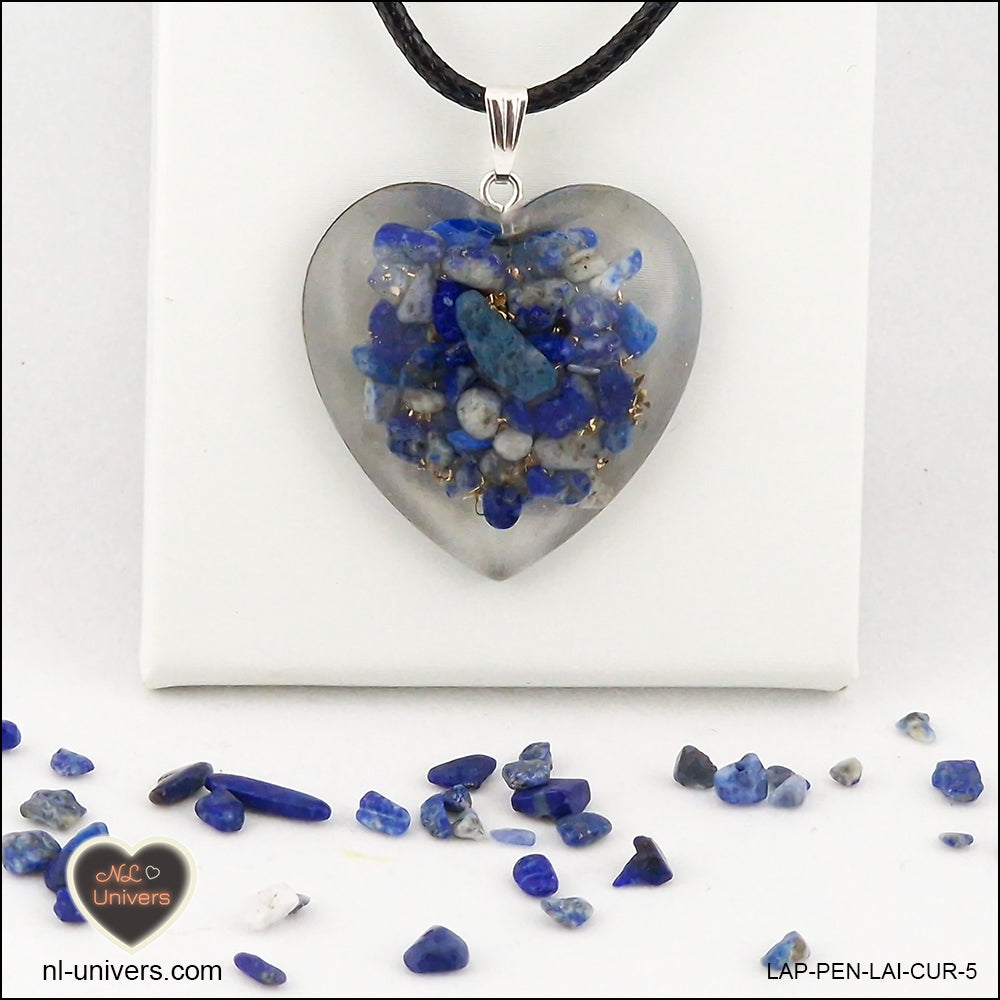 Pendentif Lapis-Lazuli cœur M.3 en orgonite laiton