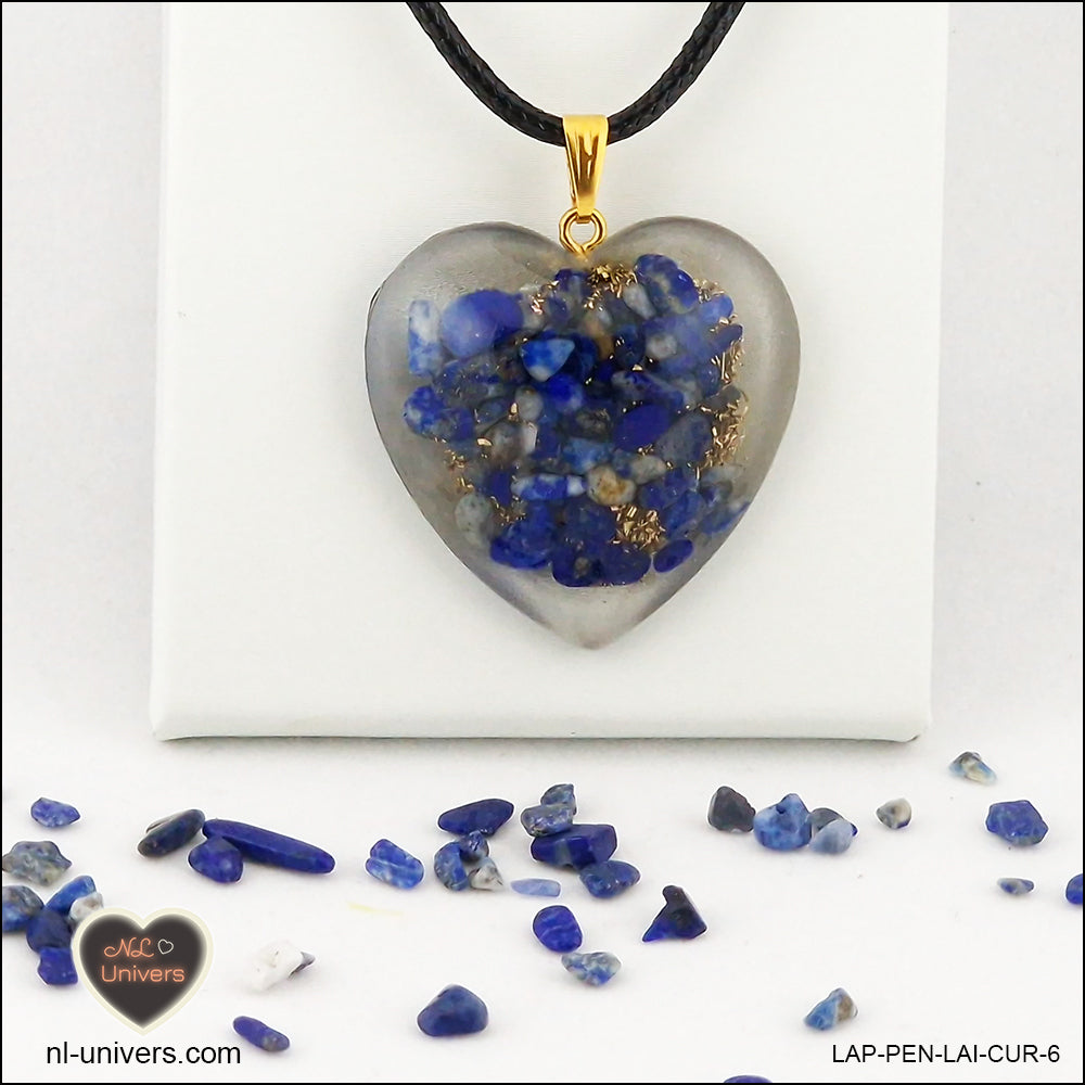 Pendentif Lapis-Lazuli cœur M.3 en orgonite laiton