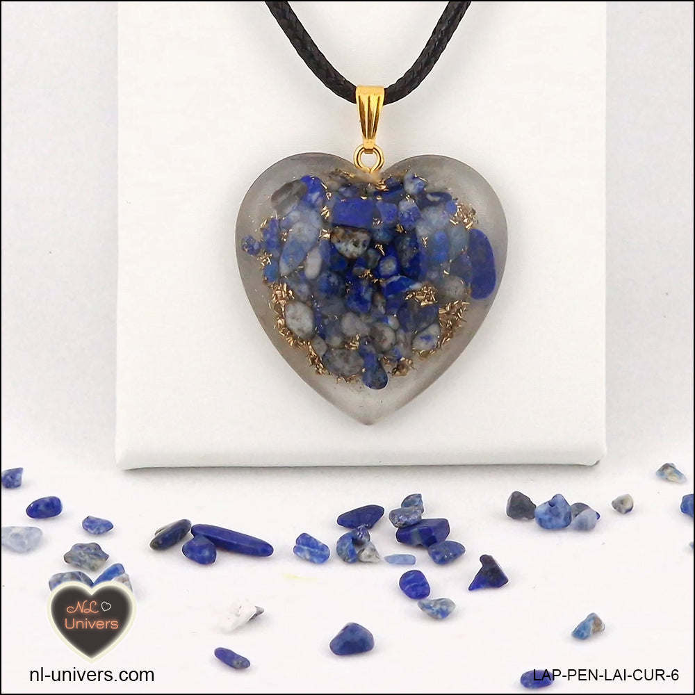 Pendentif Lapis-Lazuli cœur M.3 en orgonite laiton