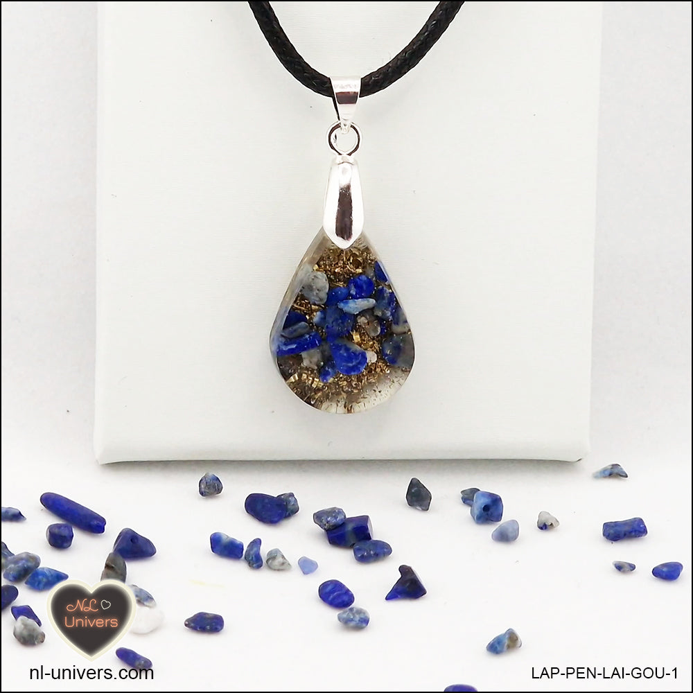 Pendentif Lapis-Lazuli goutte en orgonite laiton