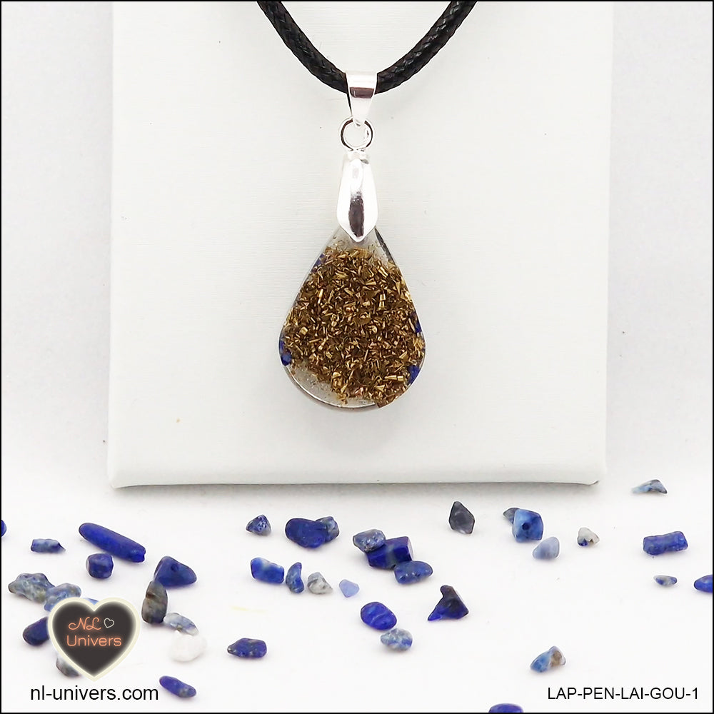 Pendentif Lapis-Lazuli goutte en orgonite laiton