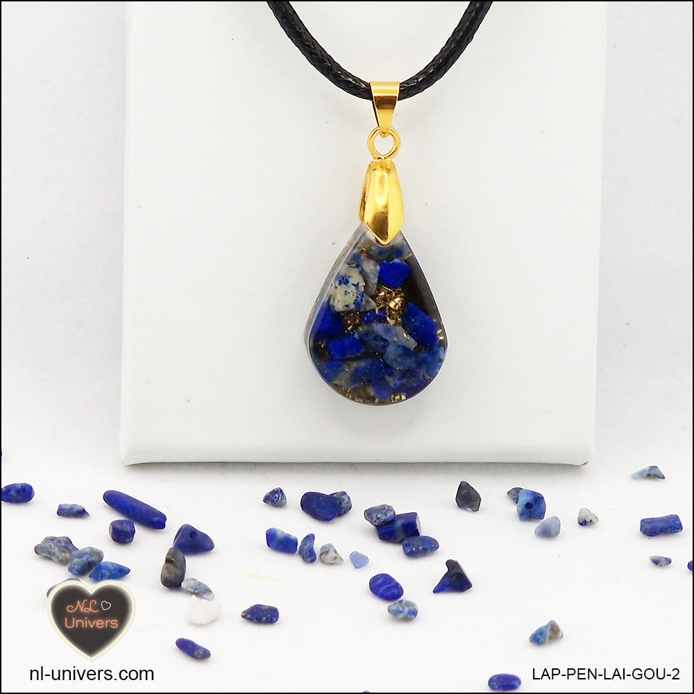 Pendentif Lapis-Lazuli goutte en orgonite laiton