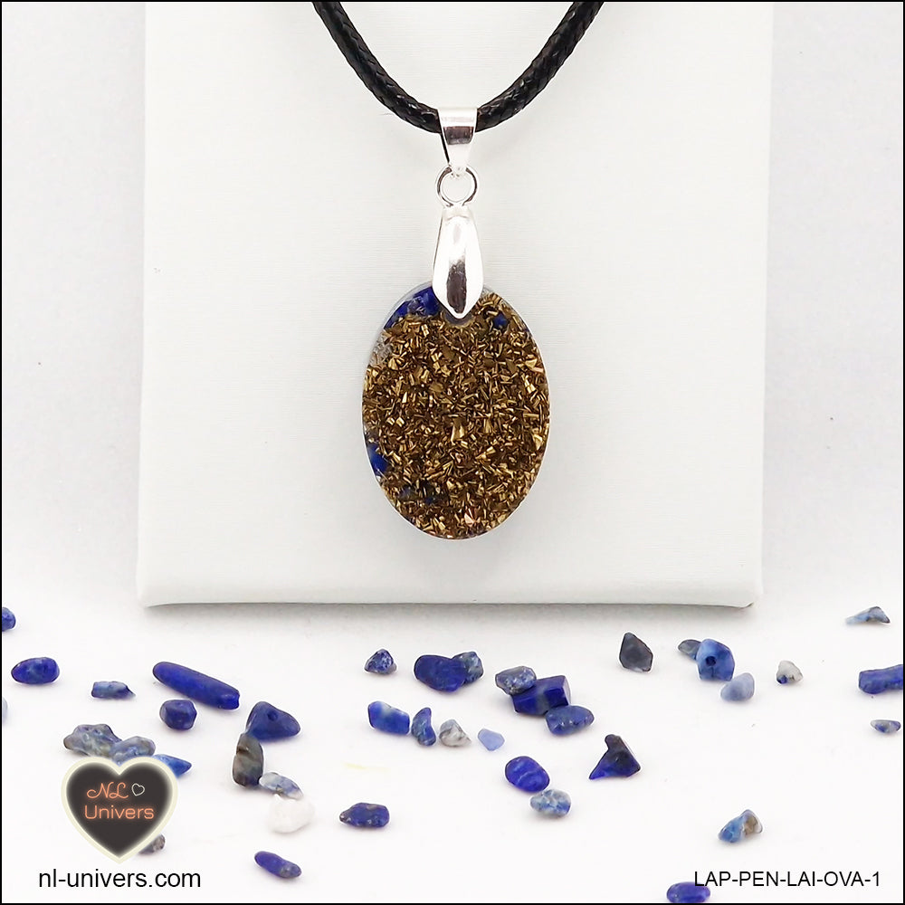 Pendentif Lapis-Lazuli ovale M.1 en orgonite laiton