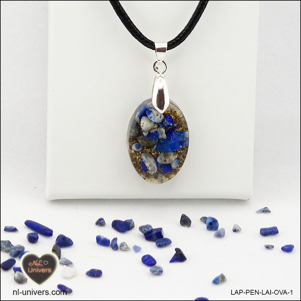 Pendentif Lapis-Lazuli ovale M.1 en orgonite laiton