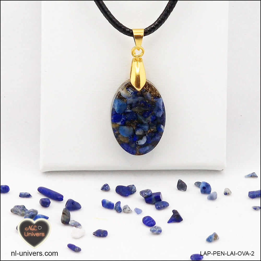 Pendentif Lapis-Lazuli ovale M.1 en orgonite laiton