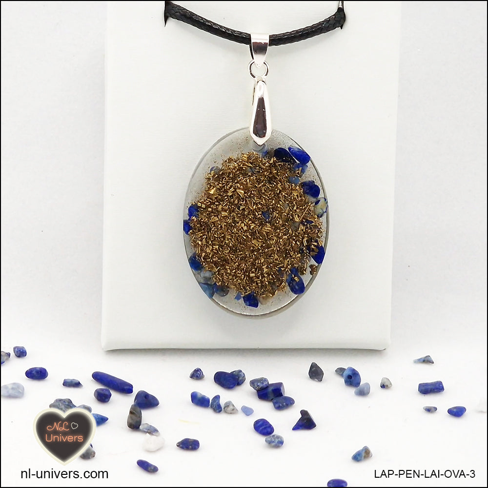 Pendentif Lapis-Lazuli ovale M.2 en orgonite laiton