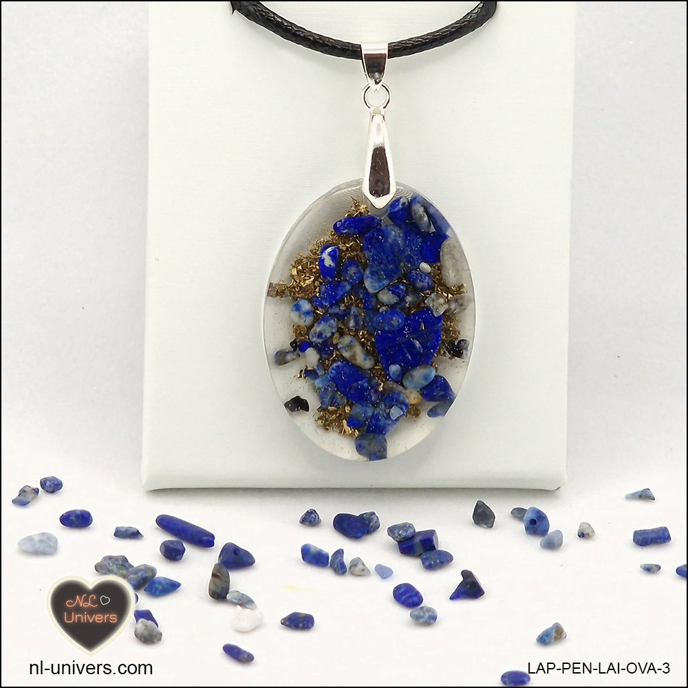 Pendentif Lapis-Lazuli ovale M.2 en orgonite laiton