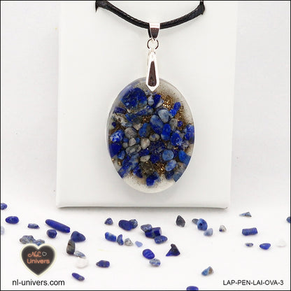 Pendentif Lapis-Lazuli ovale M.2 en orgonite laiton