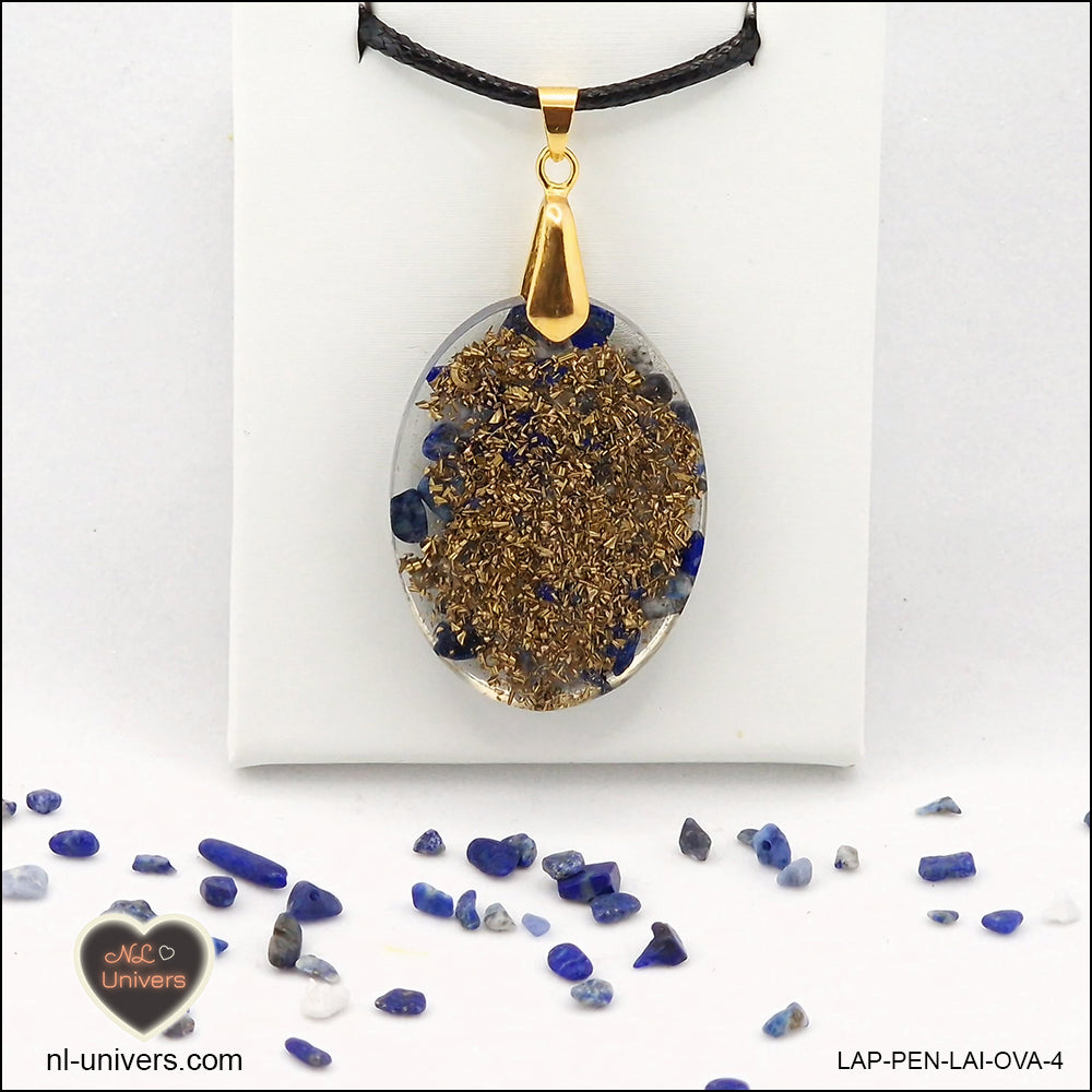 Pendentif Lapis-Lazuli ovale M.2 en orgonite laiton