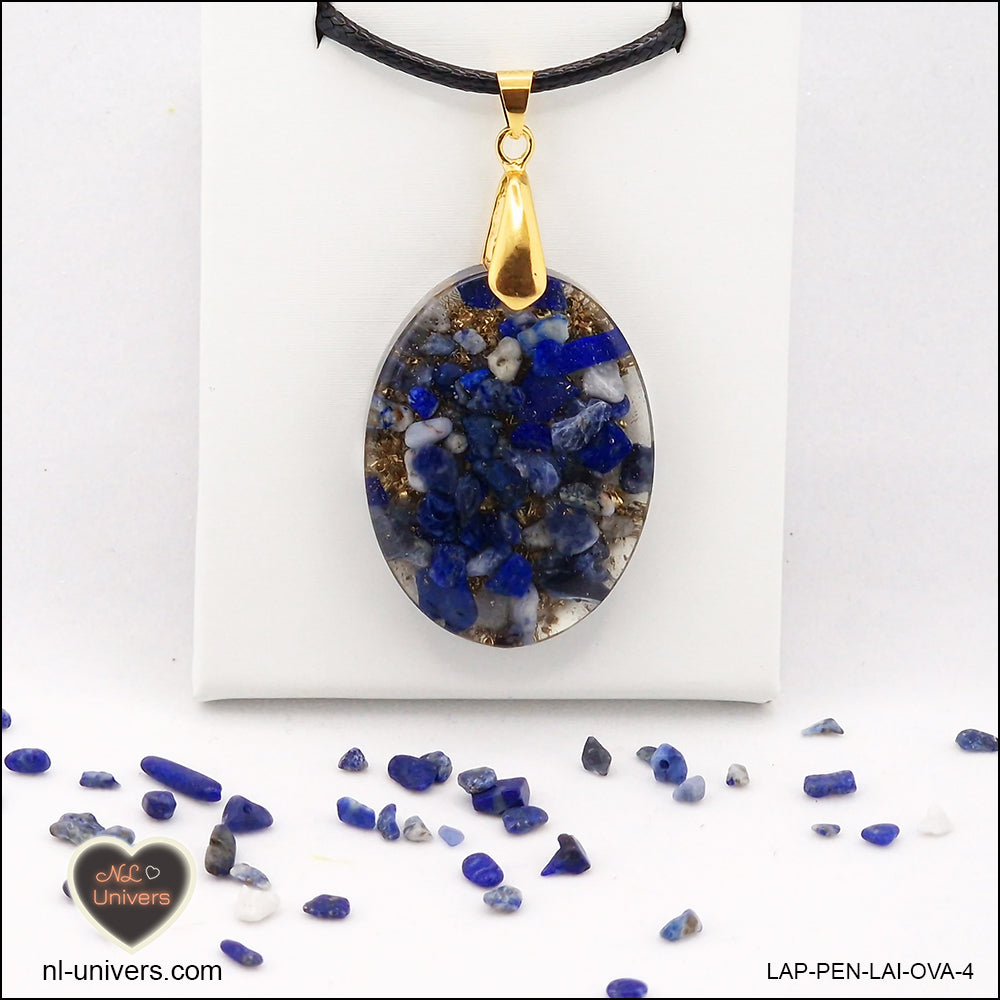 Lapis-Lazuli oval pendant M.2 in brass orgonite