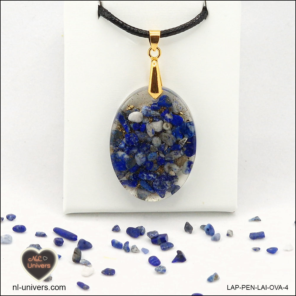 Pendentif Lapis-Lazuli ovale M.2 en orgonite laiton