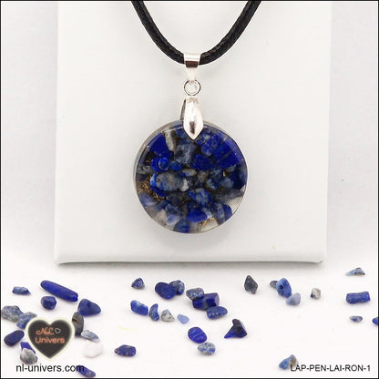 Pendentif Lapis-Lazuli rond M.1 en orgonite laiton