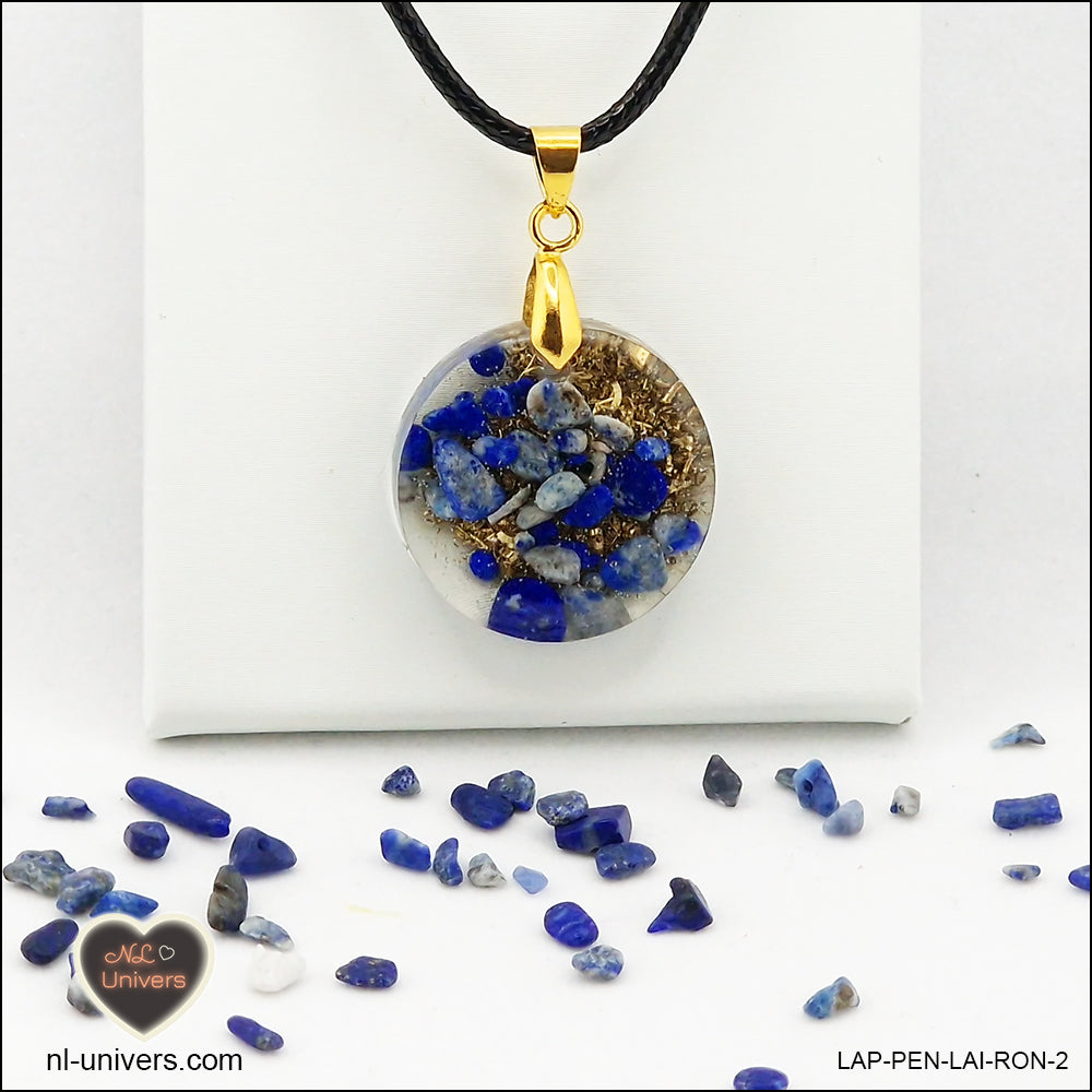 Pendentif Lapis-Lazuli rond M.1 en orgonite laiton
